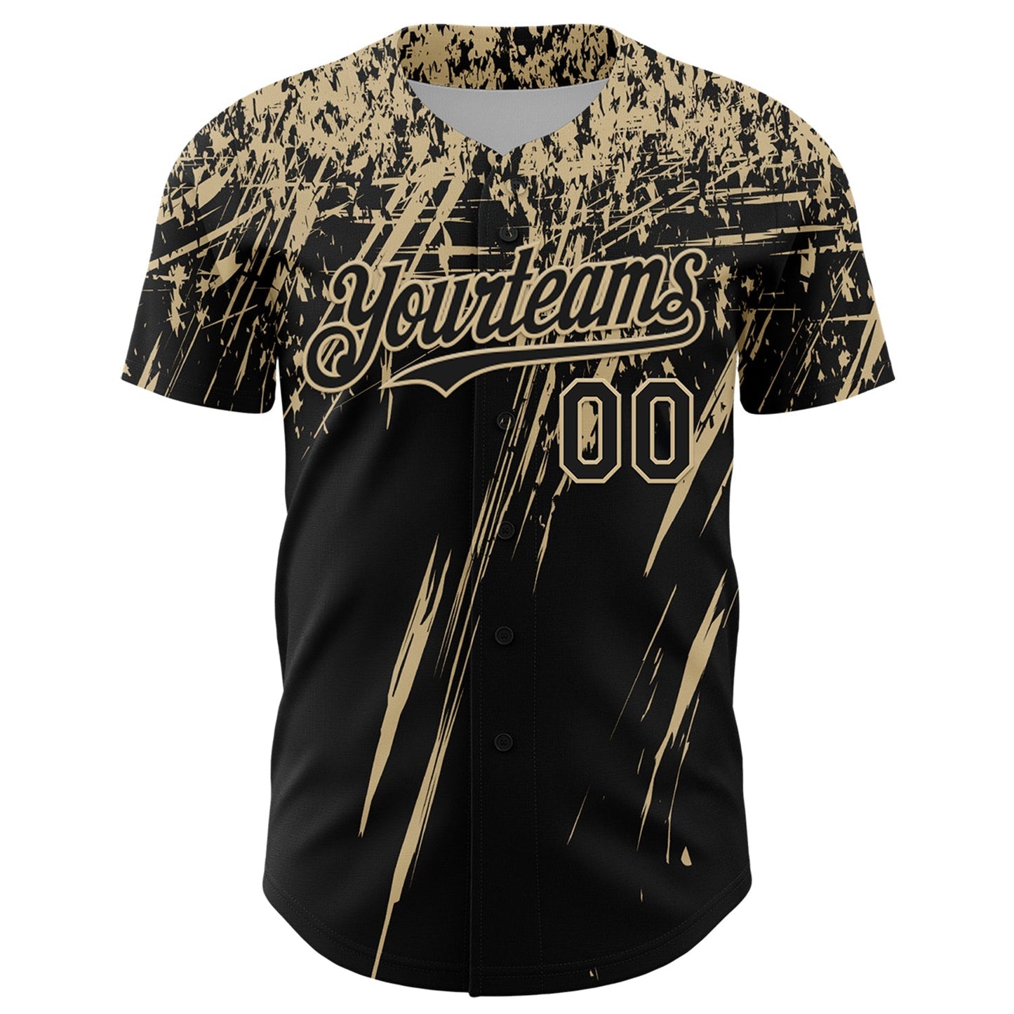 Custom Black Vegas Gold Distressed Scratch Brush Stroke Authentic Baseball Jersey baseball jersey product view 2