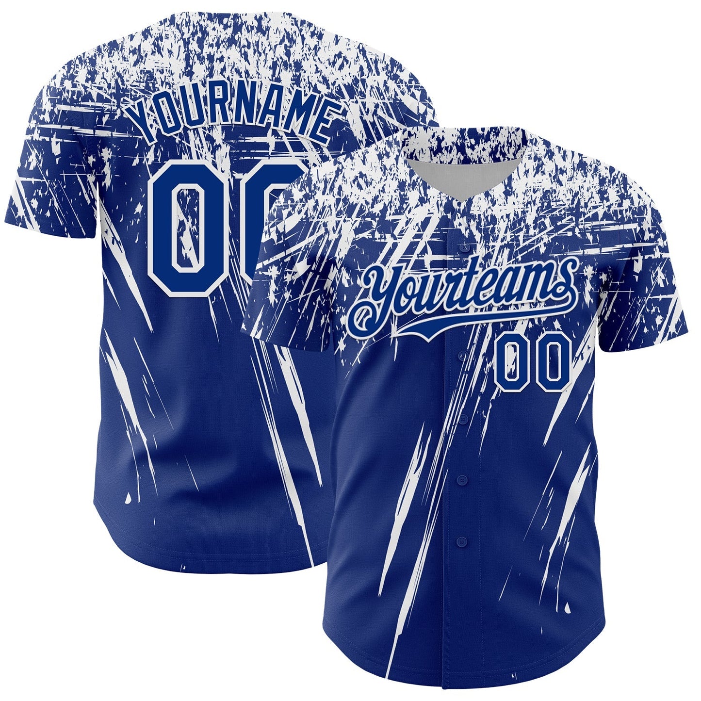 Custom Royal White Distressed Scratch Brush Stroke Authentic Baseball Jersey baseball jersey product view 1