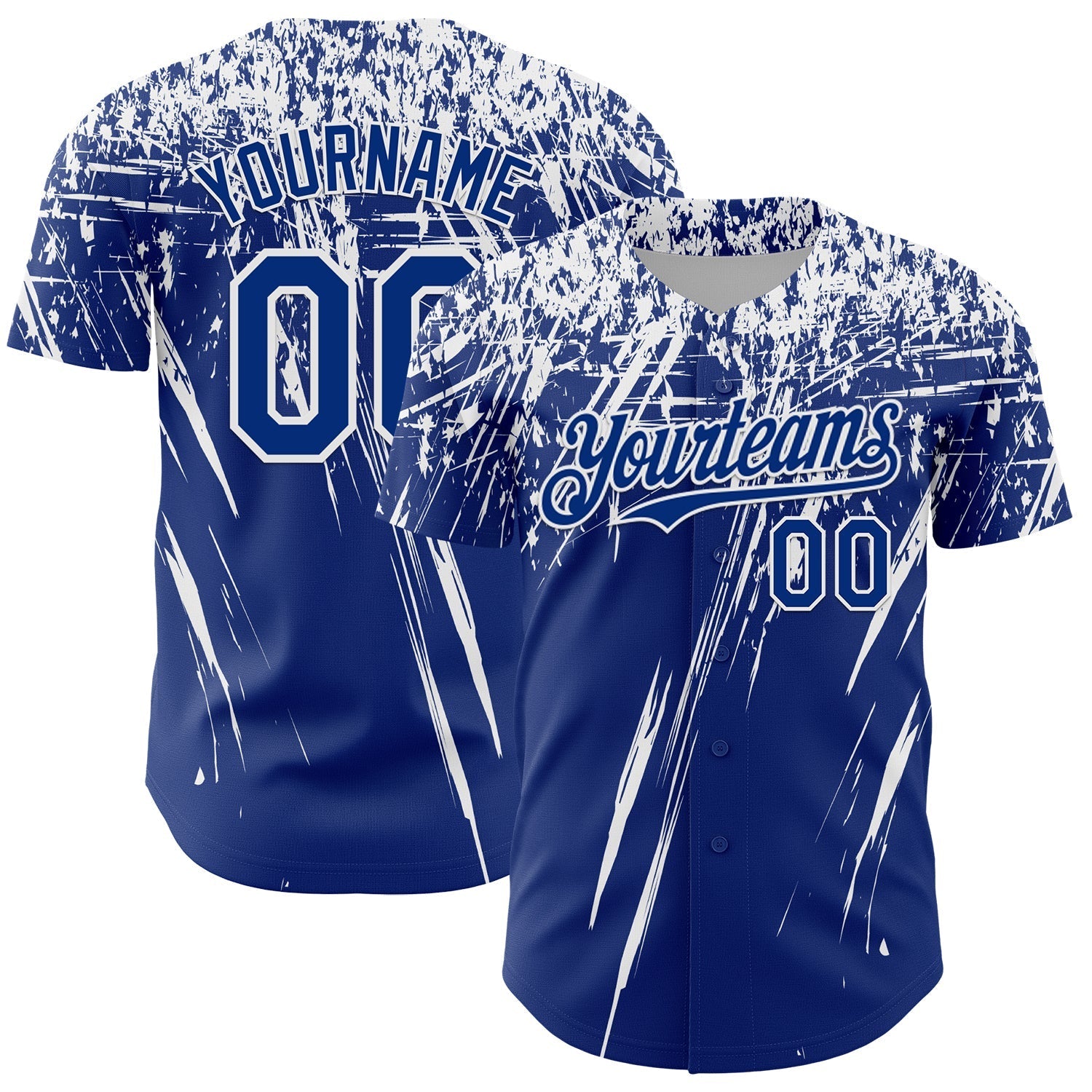 Custom Royal White Distressed Scratch Brush Stroke Authentic Baseball Jersey baseball jersey product view 1