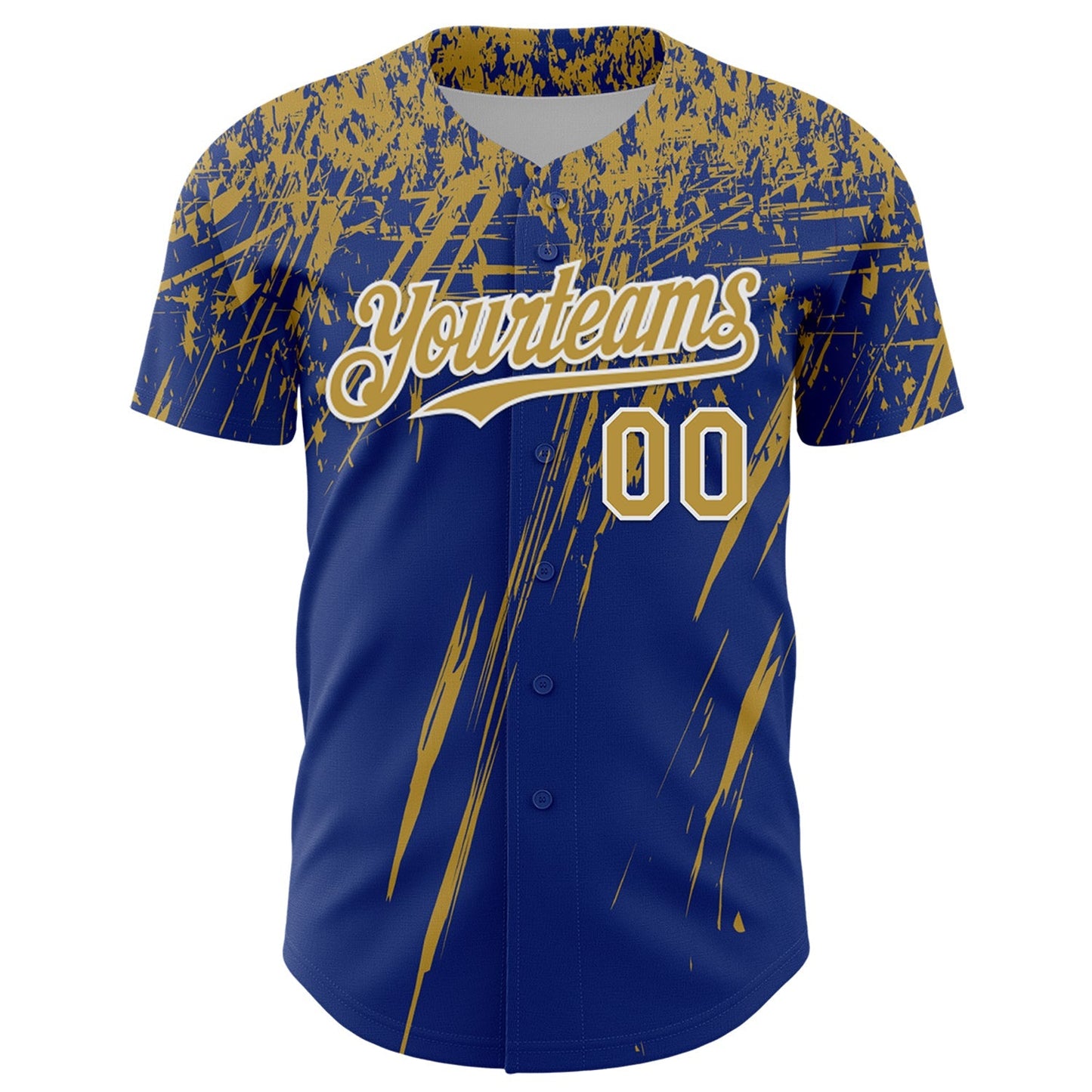 Custom Royal Old Gold-White Distressed Scratch Brush Stroke Authentic Baseball Jersey baseball jersey product view 2