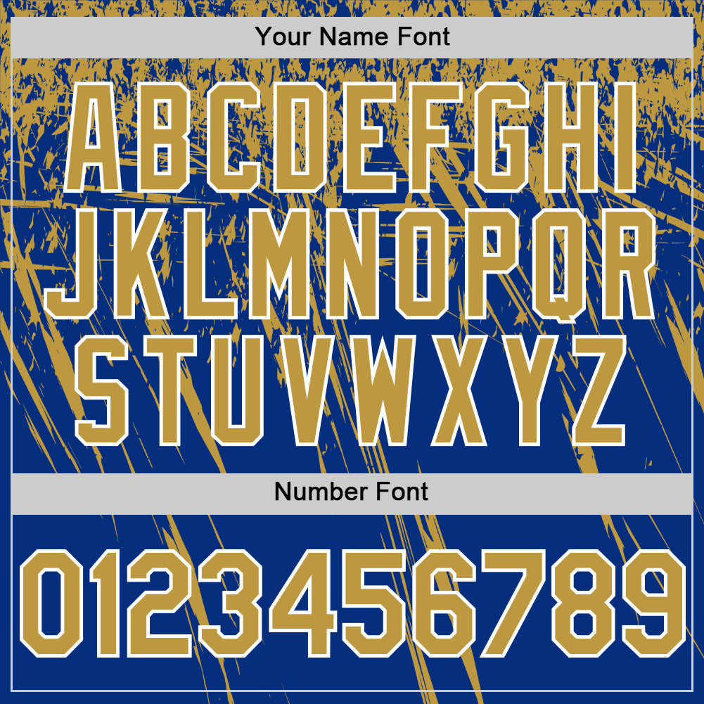 Custom Royal Old Gold-White Distressed Scratch Brush Stroke Authentic Baseball Jersey baseball jersey product view 5