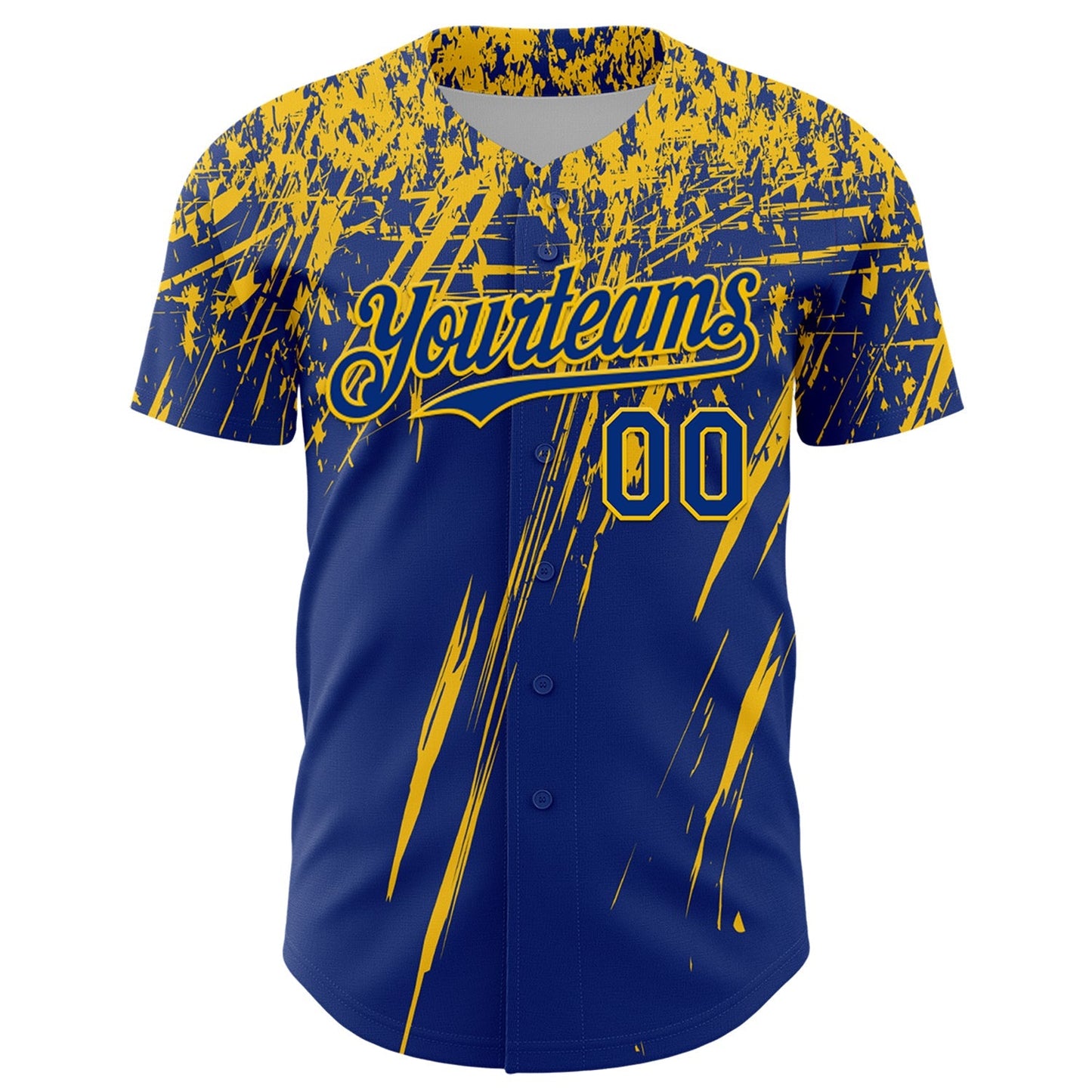 Custom Royal Yellow Distressed Scratch Brush Stroke Authentic Baseball Jersey baseball jersey product view 2