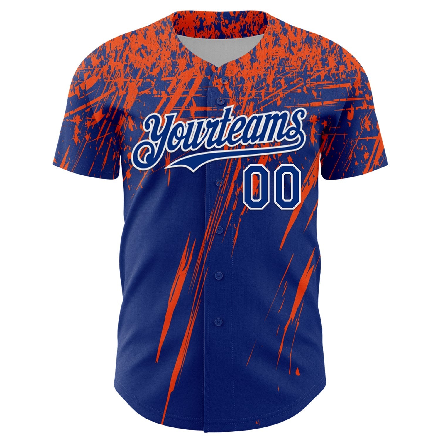 Custom Royal Orange-White Distressed Scratch Brush Stroke Authentic Baseball Jersey baseball jersey product view 2