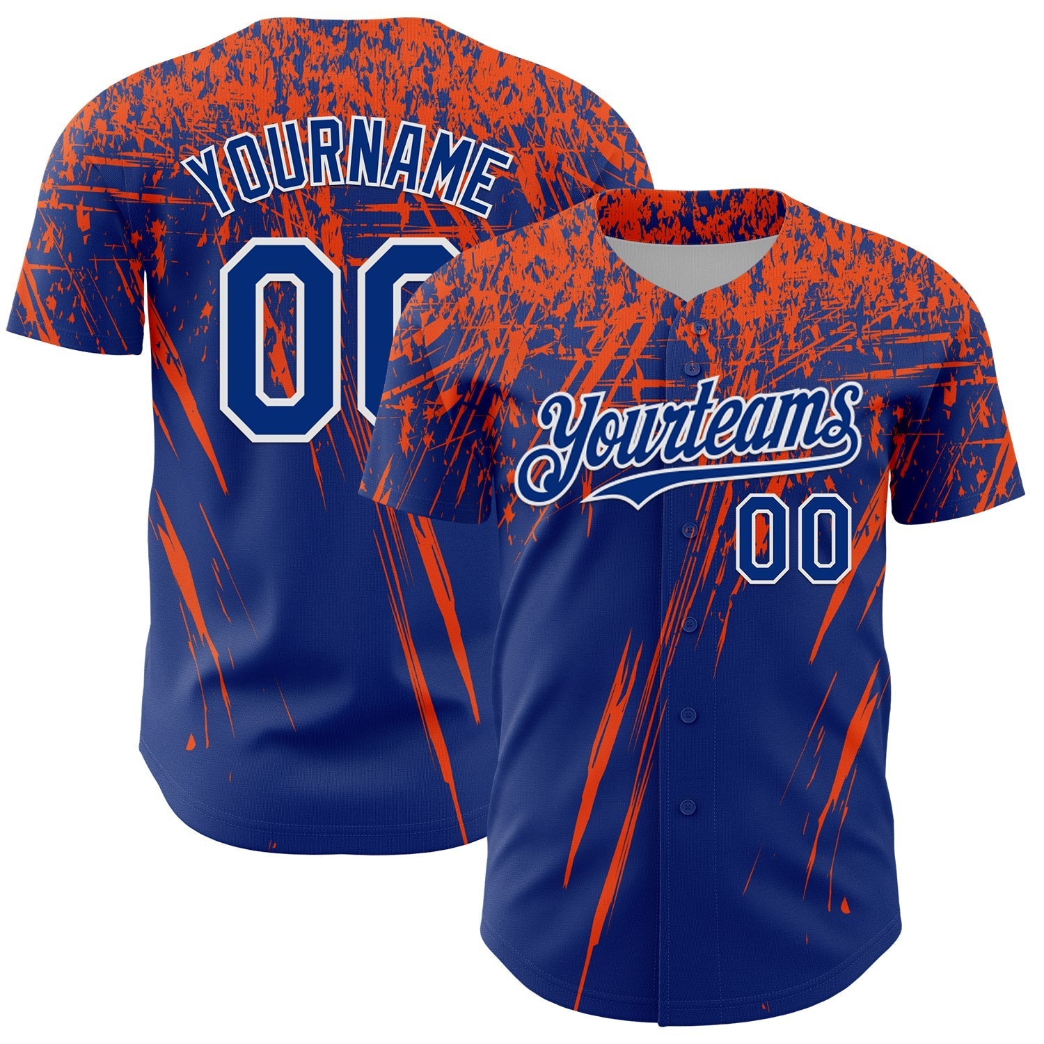Custom Royal Orange-White Distressed Scratch Brush Stroke Authentic Baseball Jersey baseball jersey product view 1
