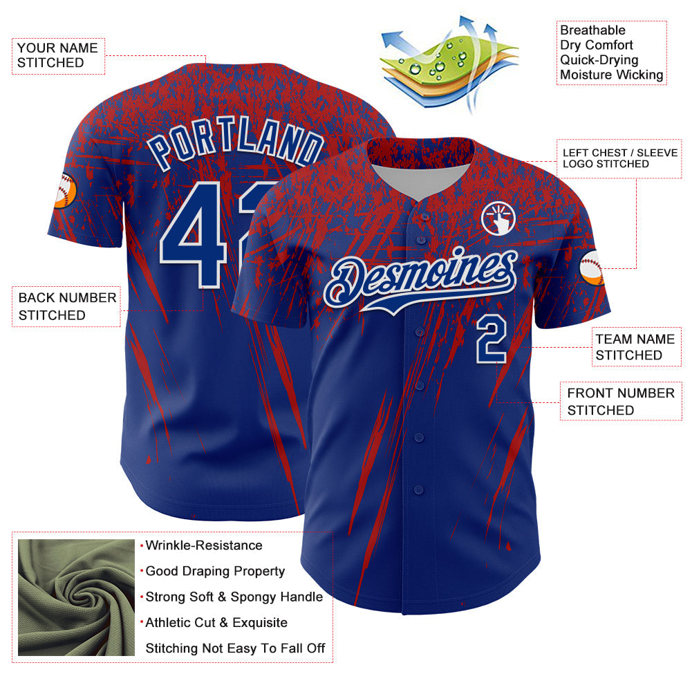Custom Royal Red-White Distressed Scratch Brush Stroke Authentic Baseball Jersey baseball jersey product view 3