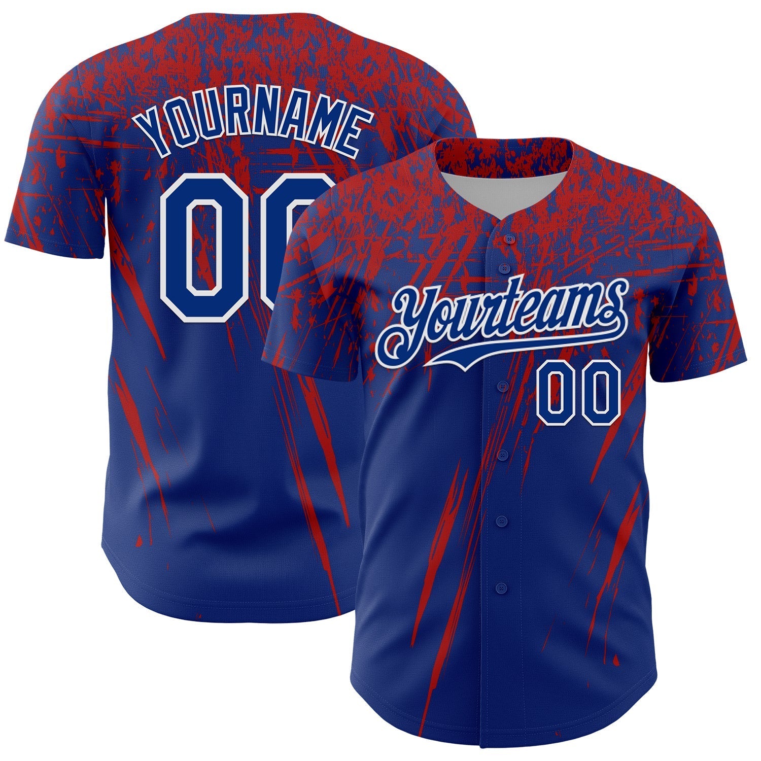 Custom Royal Red-White Distressed Scratch Brush Stroke Authentic Baseball Jersey baseball jersey product view 1
