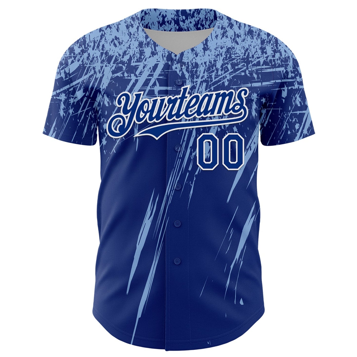 Custom Royal Light Blue-White Distressed Scratch Brush Stroke Authentic Baseball Jersey baseball jersey product view 2