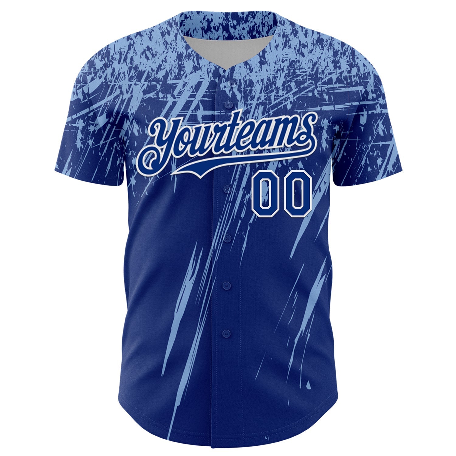 Custom Royal Light Blue-White Distressed Scratch Brush Stroke Authentic Baseball Jersey baseball jersey product view 2