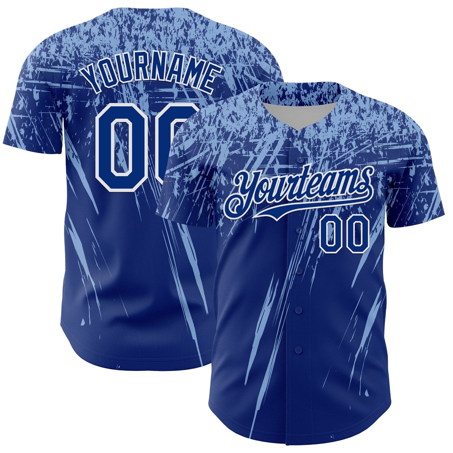Custom Royal Light Blue-White Distressed Scratch Brush Stroke Authentic Baseball Jersey baseball jersey product view 1