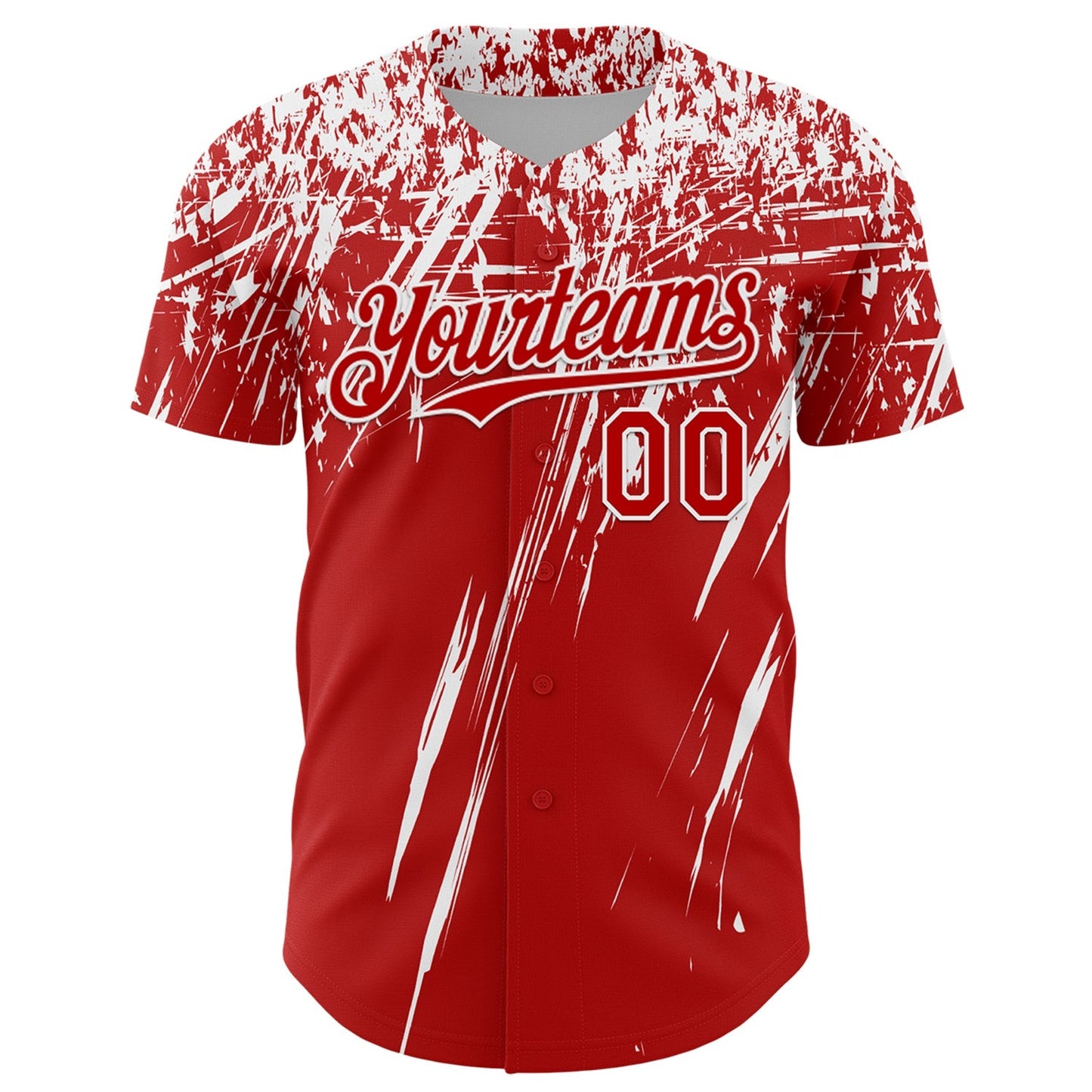 Custom Red White Distressed Scratch Brush Stroke Authentic Baseball Jersey baseball jersey product view 2