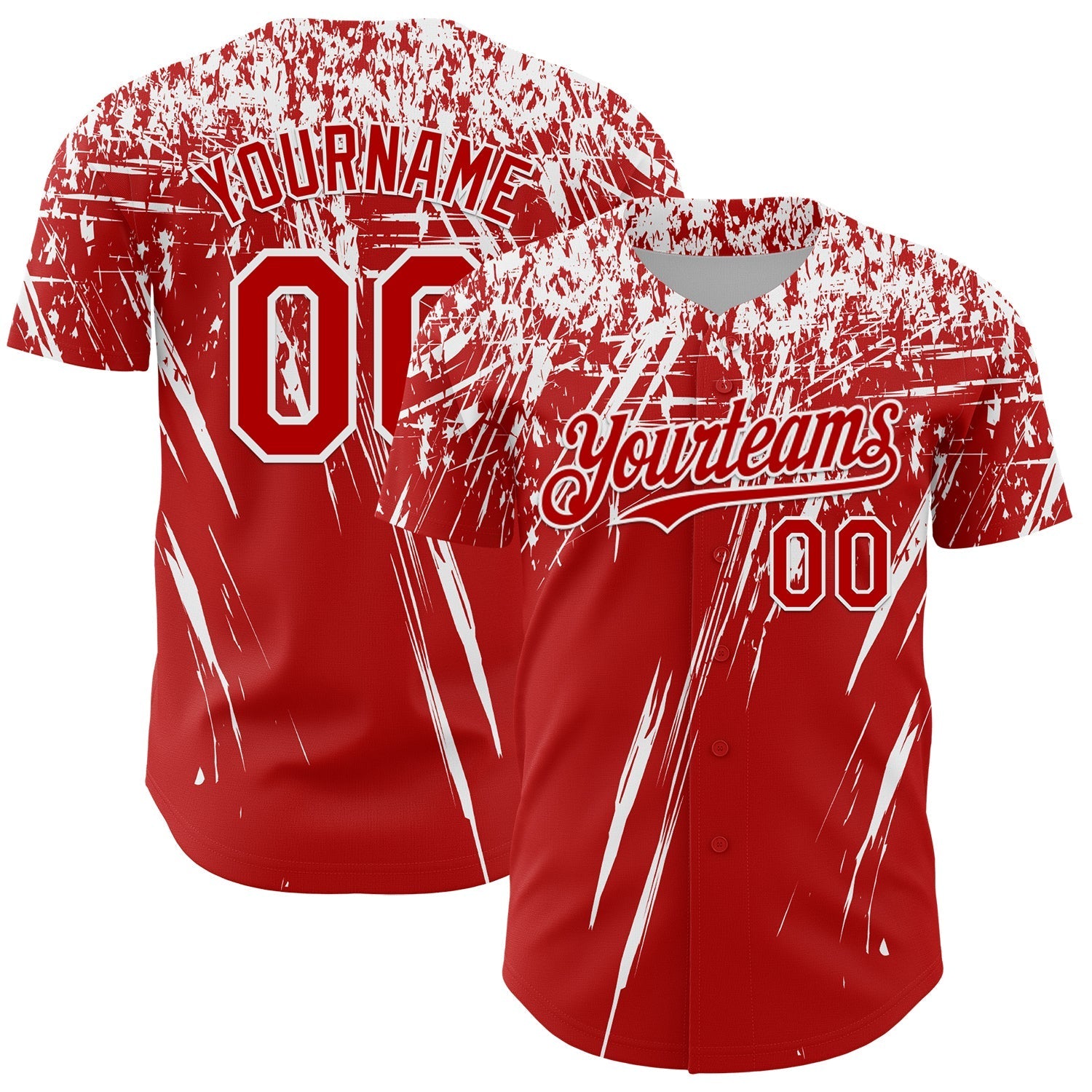 Custom Red White Distressed Scratch Brush Stroke Authentic Baseball Jersey baseball jersey product view 1