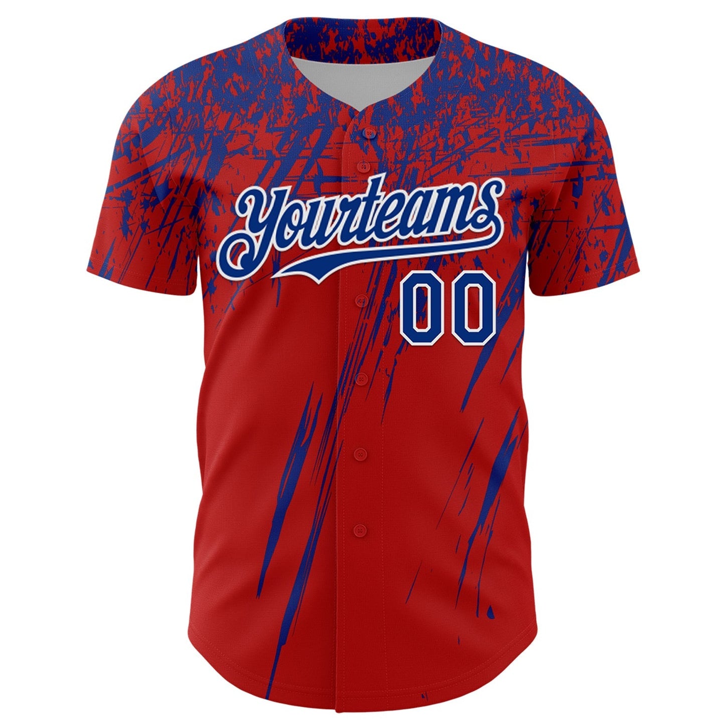 Custom Red Royal-White Distressed Scratch Brush Stroke Authentic Baseball Jersey baseball jersey product view 2