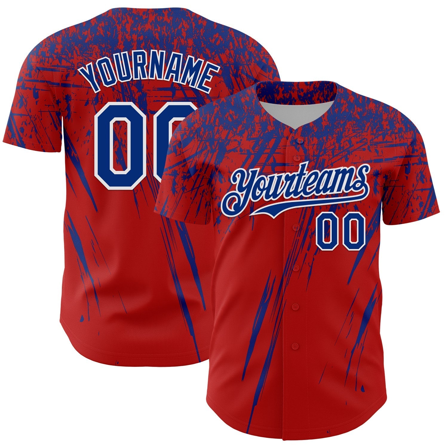 Custom Red Royal-White Distressed Scratch Brush Stroke Authentic Baseball Jersey baseball jersey product view 1