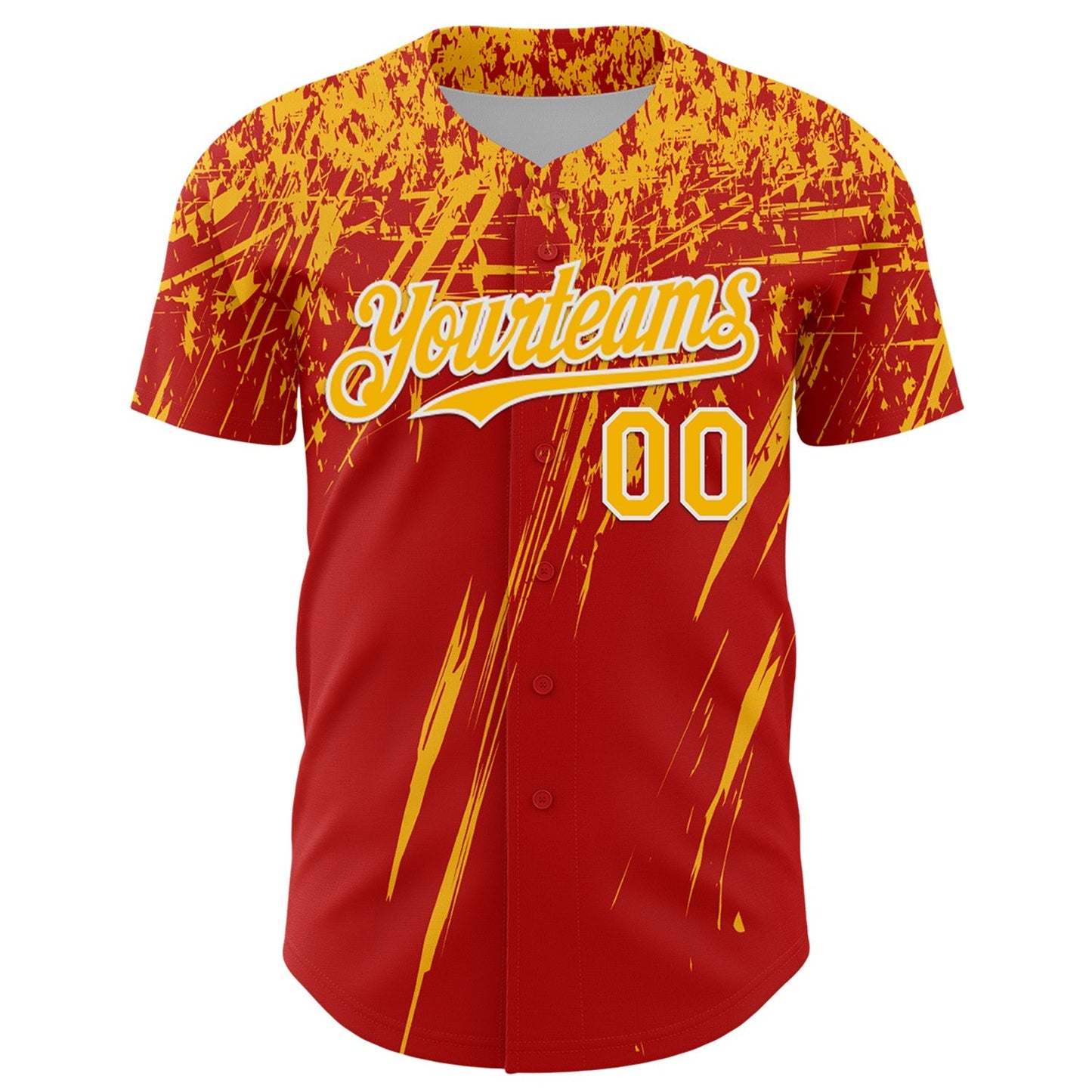 Custom Red Gold-White Distressed Scratch Brush Stroke Authentic Baseball Jersey baseball jersey product view 2