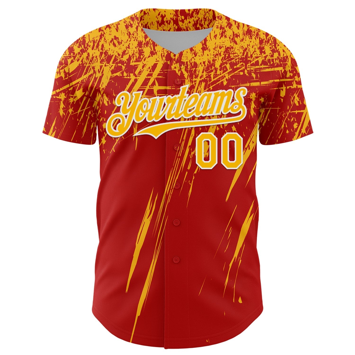 Custom Red Gold-White Distressed Scratch Brush Stroke Authentic Baseball Jersey baseball jersey product view 2