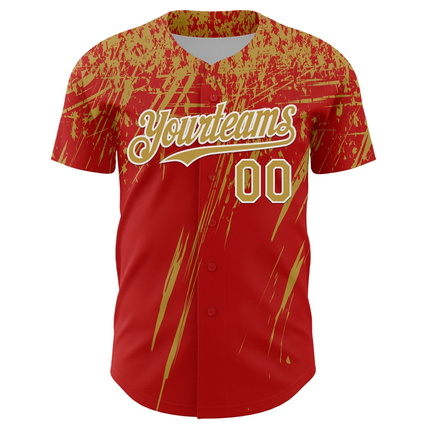 Custom Red Old Gold-White Distressed Scratch Brush Stroke Authentic Baseball Jersey baseball jersey product view 2