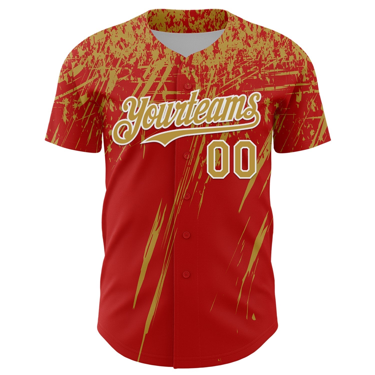 Custom Red Old Gold-White Distressed Scratch Brush Stroke Authentic Baseball Jersey baseball jersey product view 2