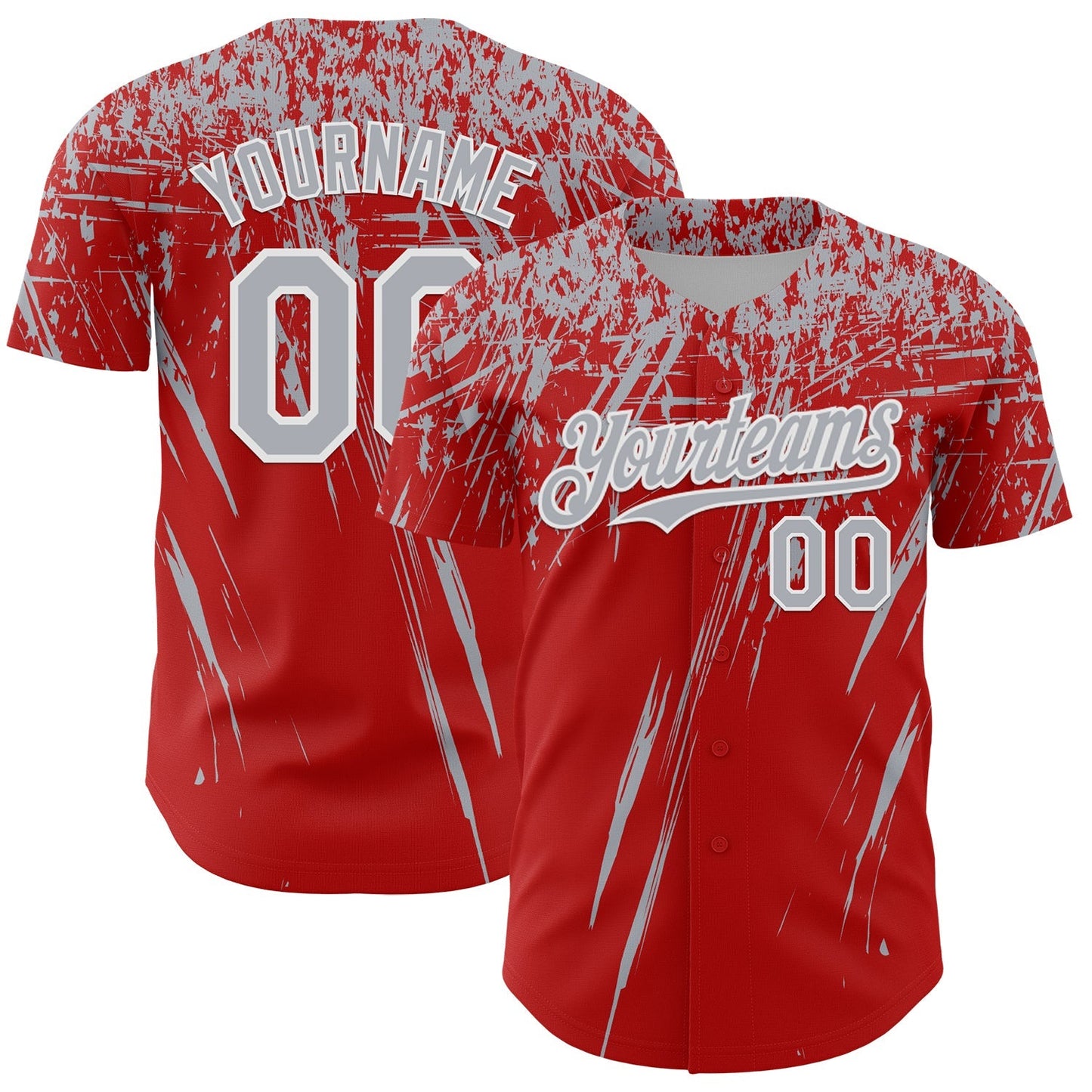 Custom Red Gray-White Distressed Scratch Brush Stroke Authentic Baseball Jersey baseball jersey product view 1
