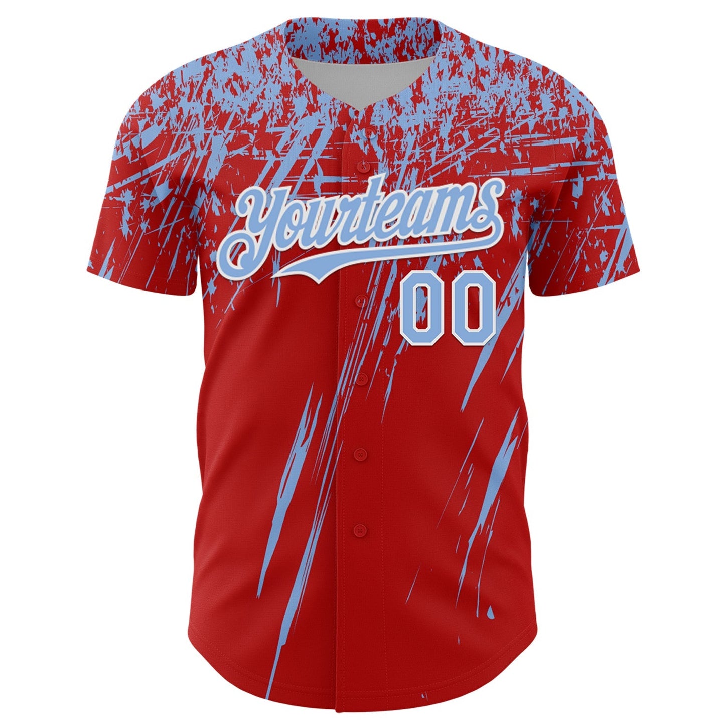 Custom Red Light Blue-White Distressed Scratch Brush Stroke Authentic Baseball Jersey baseball jersey product view 2