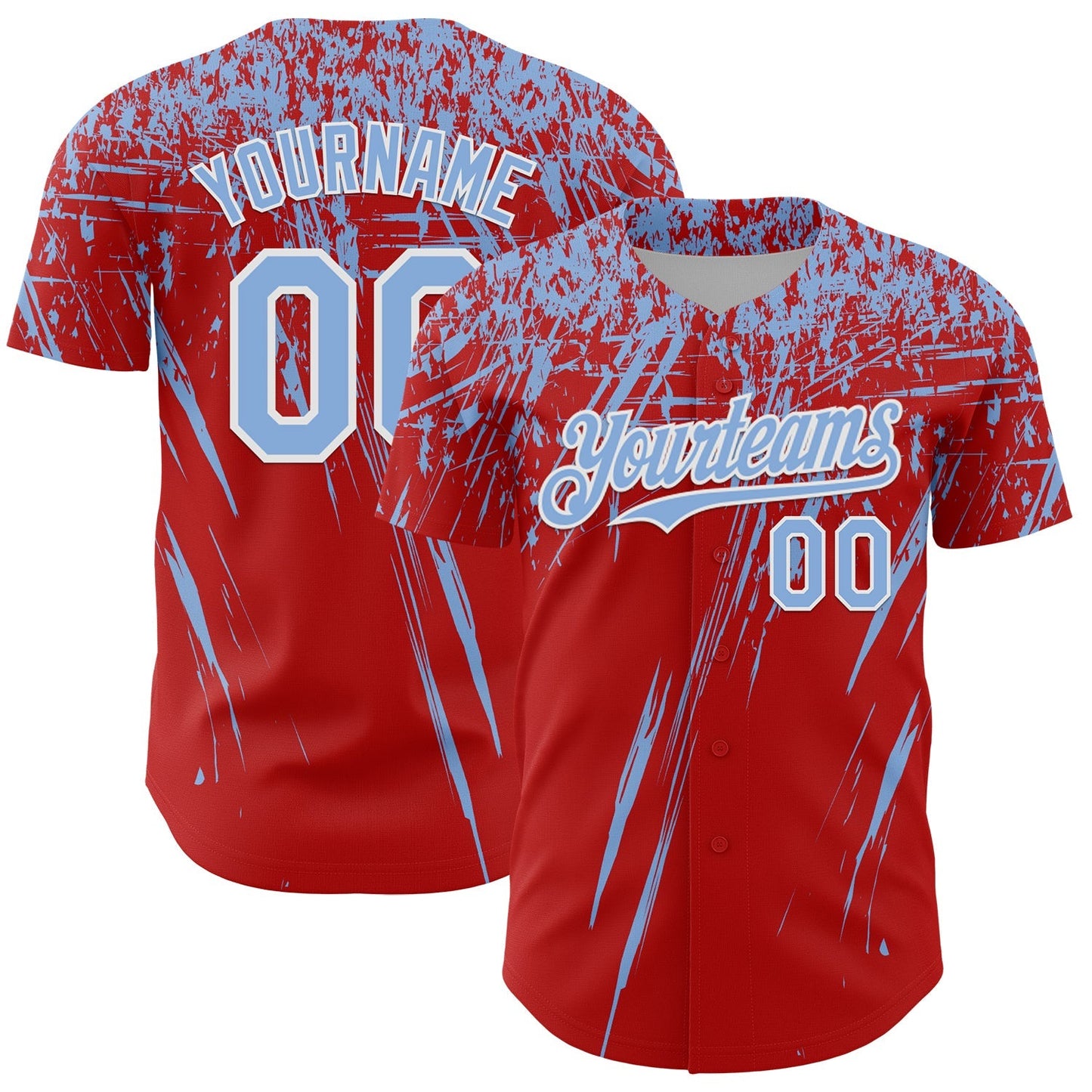 Custom Red Light Blue-White Distressed Scratch Brush Stroke Authentic Baseball Jersey baseball jersey product view 1