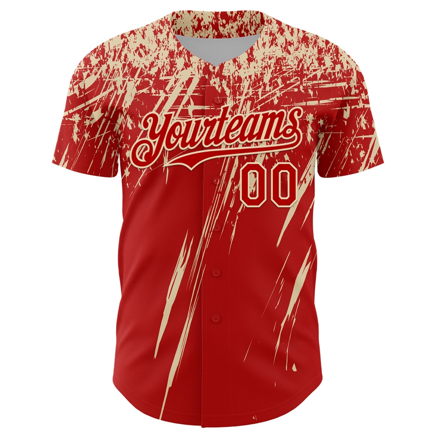 Custom Red Cream Distressed Scratch Brush Stroke Authentic Baseball Jersey baseball jersey product view 2
