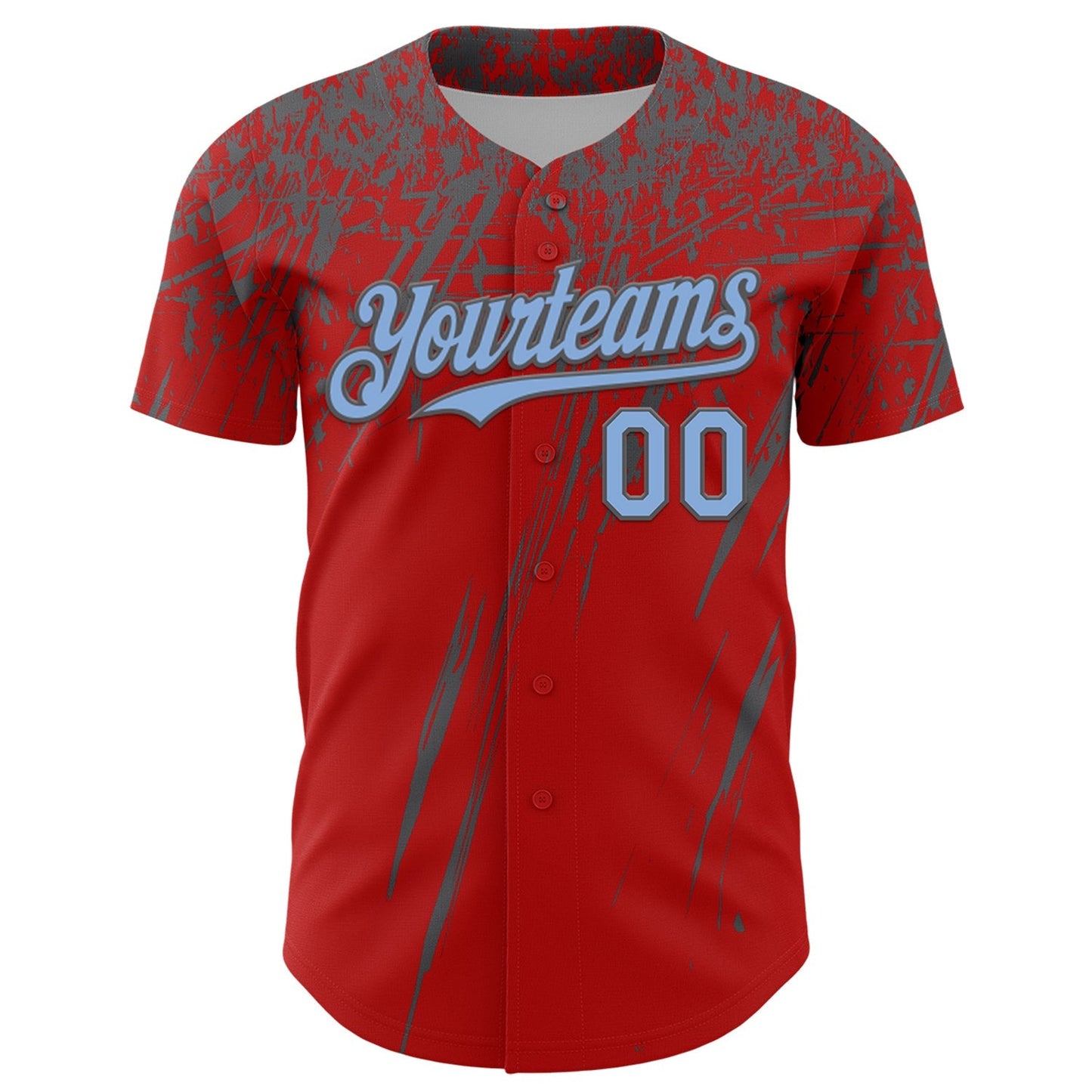 Custom Red Light Blue-Steel Gray Distressed Scratch Brush Stroke Authentic Baseball Jersey baseball jersey product view 2