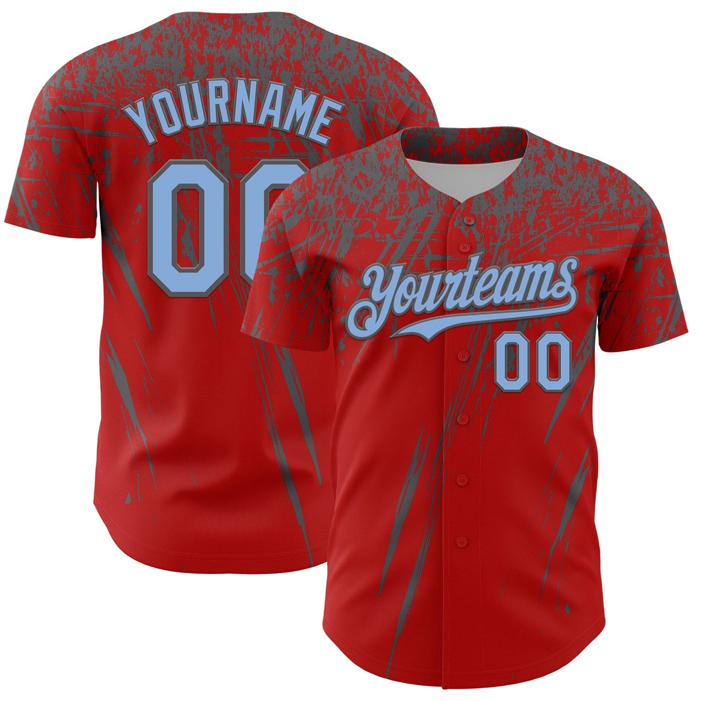 Custom Red Light Blue-Steel Gray Distressed Scratch Brush Stroke Authentic Baseball Jersey baseball jersey product view 1