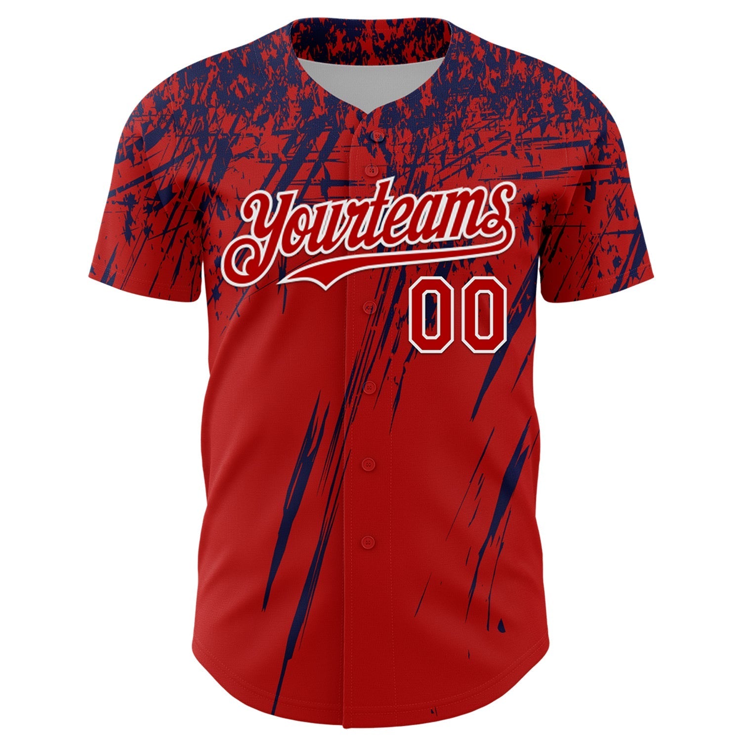 Custom Red Navy-White Distressed Scratch Brush Stroke Authentic Baseball Jersey baseball jersey product view 2