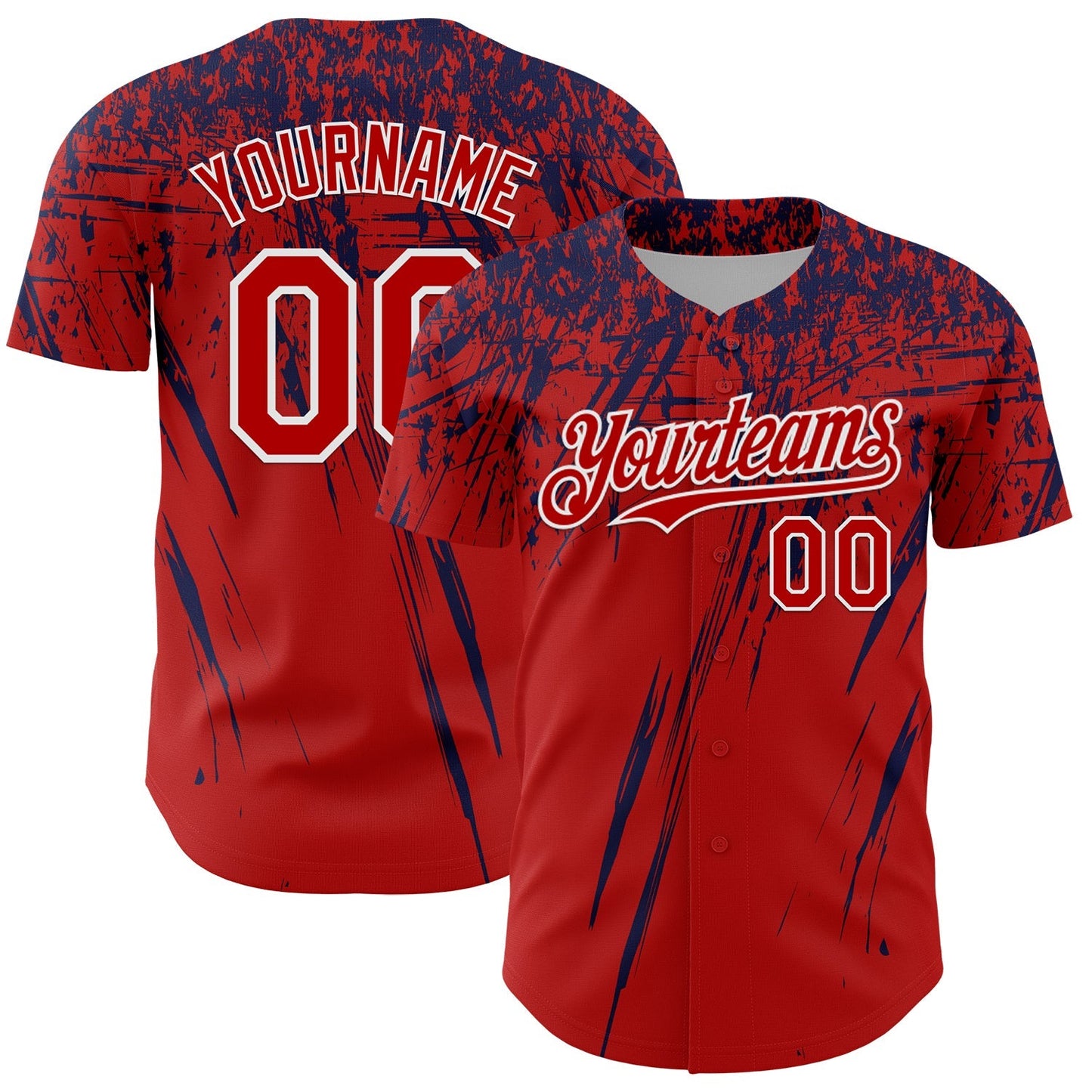 Custom Red Navy-White Distressed Scratch Brush Stroke Authentic Baseball Jersey baseball jersey product view 1