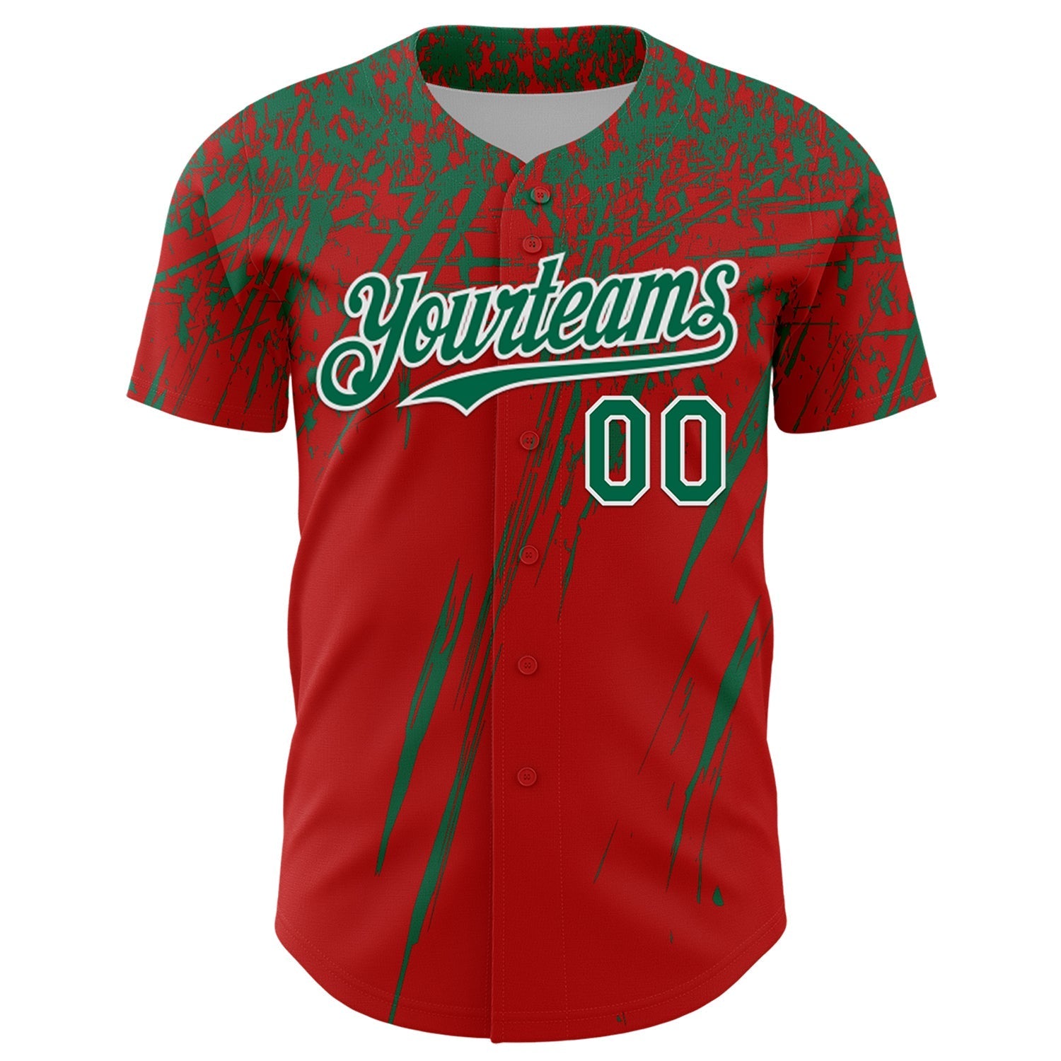 Custom Red Kelly Green-White Distressed Scratch Brush Stroke Authentic Baseball Jersey baseball jersey product view 2