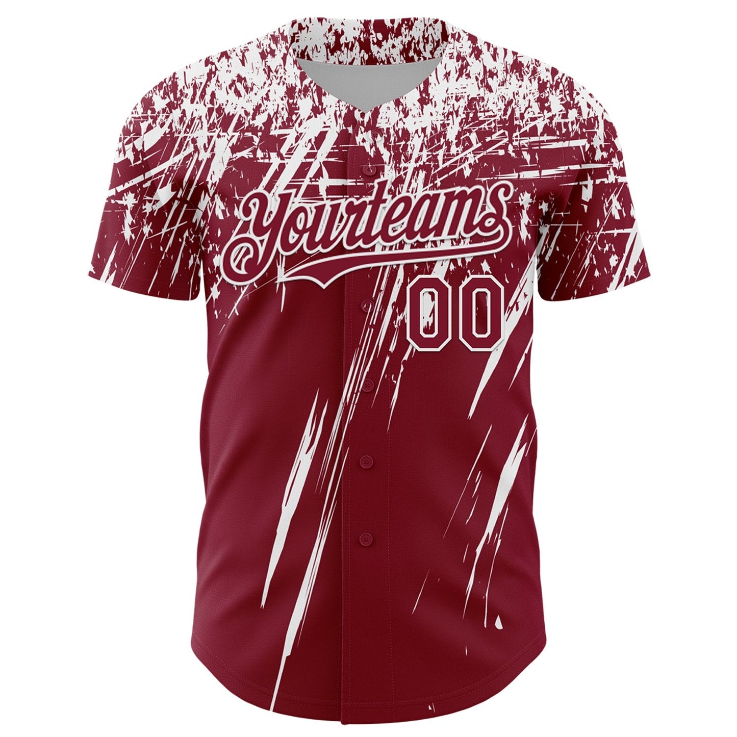 Custom Crimson White Distressed Scratch Brush Stroke Authentic Baseball Jersey baseball jersey product view 2