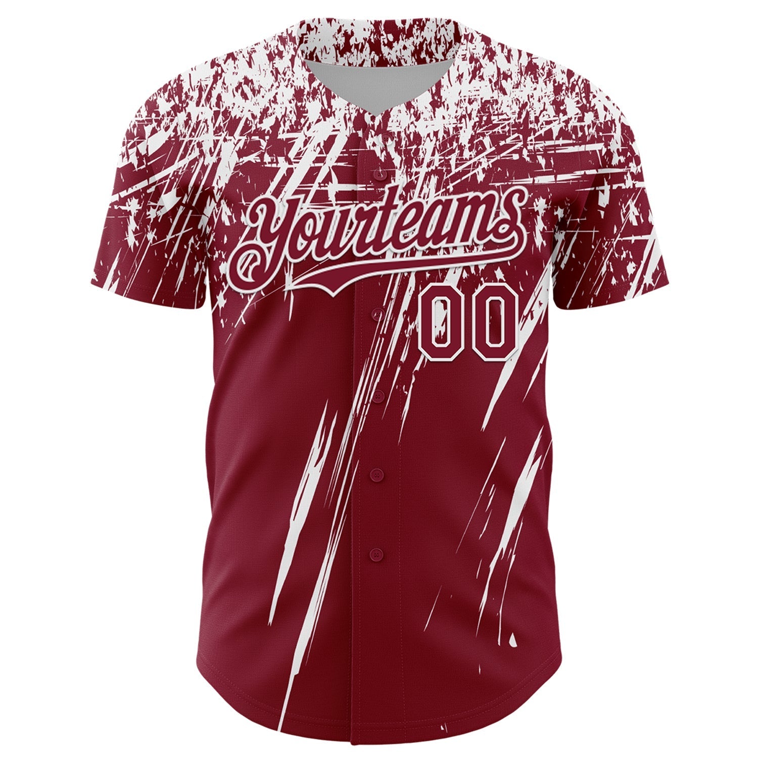 Custom Crimson White Distressed Scratch Brush Stroke Authentic Baseball Jersey baseball jersey product view 2
