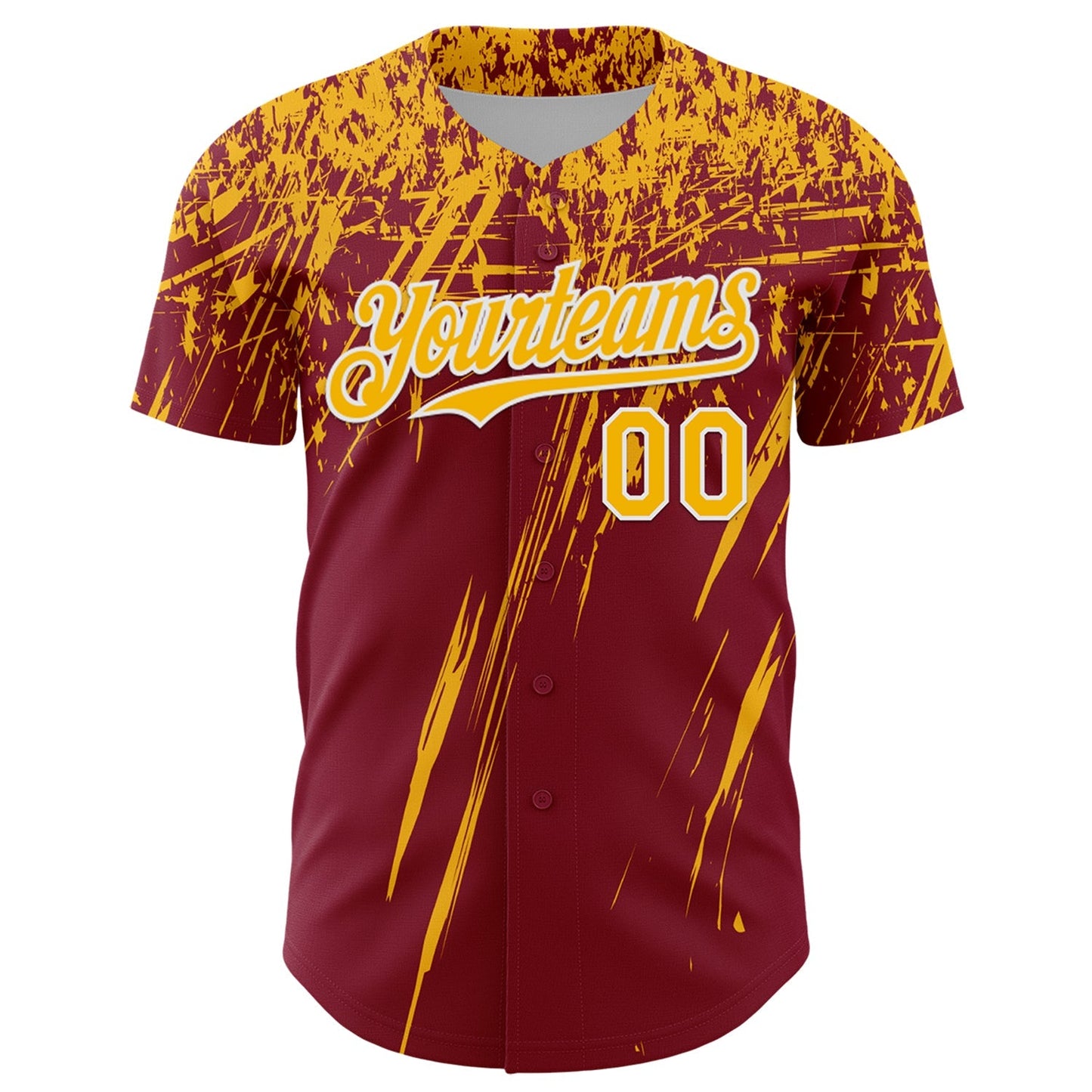 Custom Crimson Gold-White Distressed Scratch Brush Stroke Authentic Baseball Jersey baseball jersey product view 2