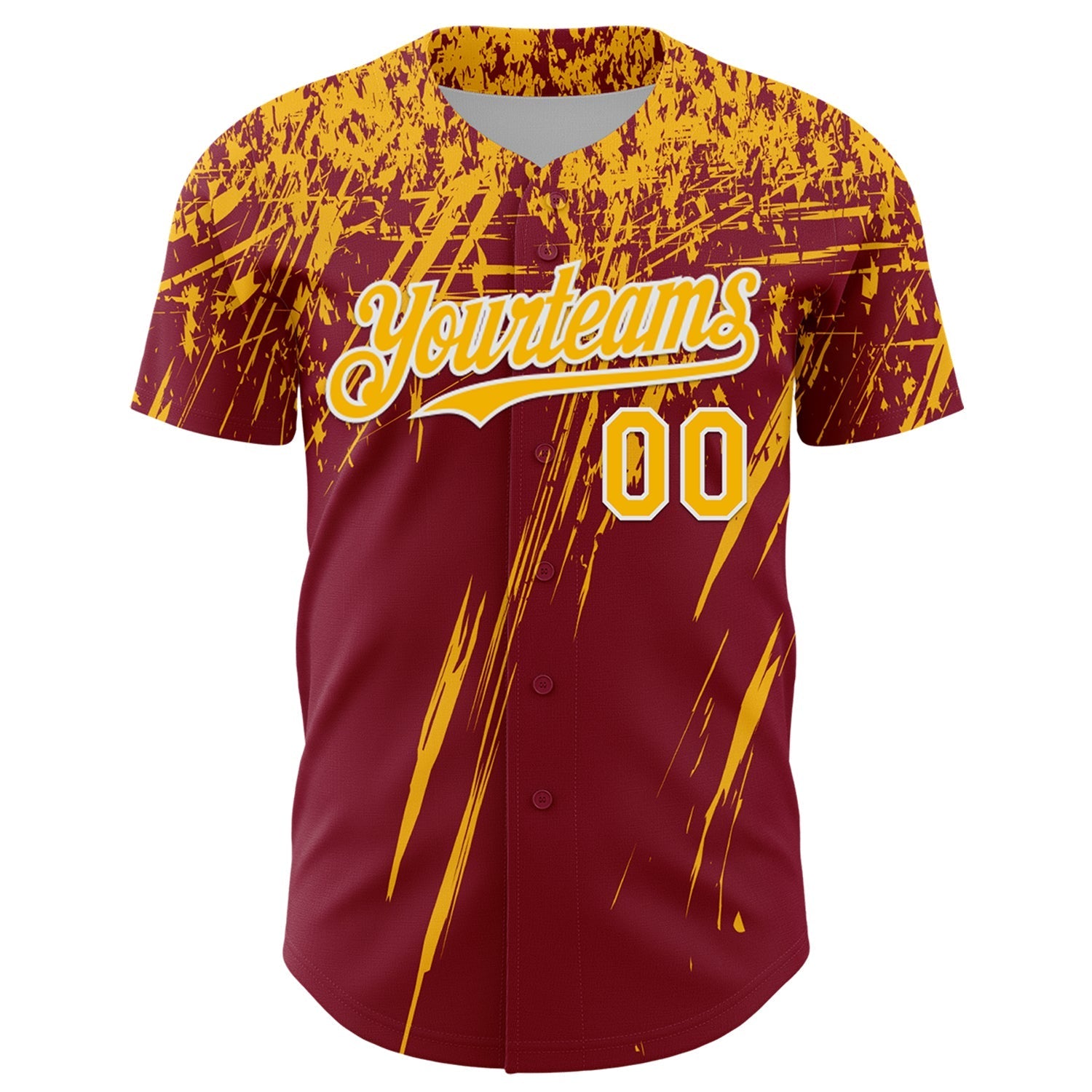 Custom Crimson Gold-White Distressed Scratch Brush Stroke Authentic Baseball Jersey baseball jersey product view 2