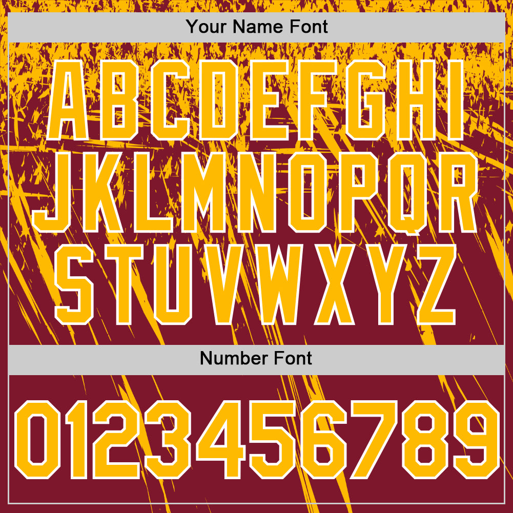 Custom Crimson Gold-White Distressed Scratch Brush Stroke Authentic Baseball Jersey baseball jersey product view 5