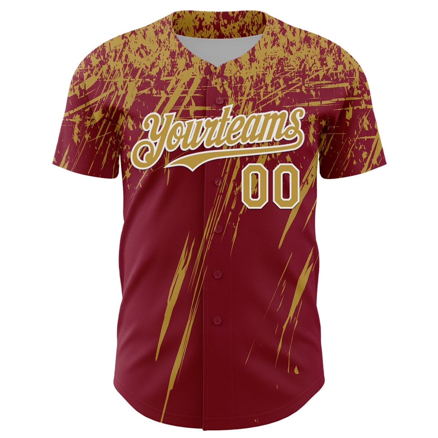 Custom Crimson Old Gold-White Distressed Scratch Brush Stroke Authentic Baseball Jersey baseball jersey product view 2