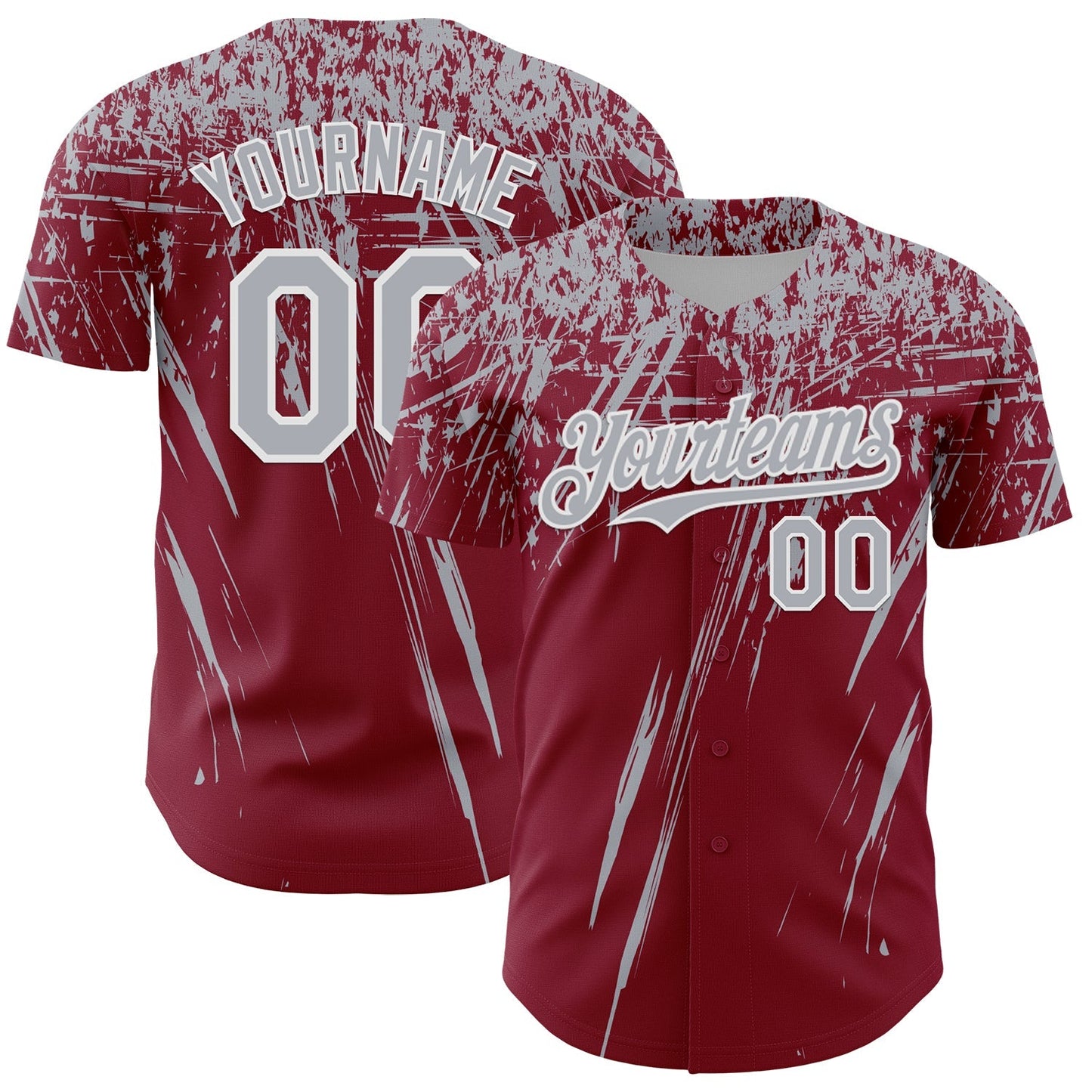 Custom Crimson Gray-White Distressed Scratch Brush Stroke Authentic Baseball Jersey baseball jersey product view 1