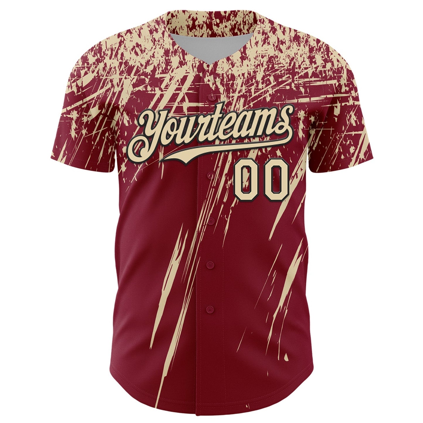 Custom Crimson Cream-Black Distressed Scratch Brush Stroke Authentic Baseball Jersey baseball jersey product view 2