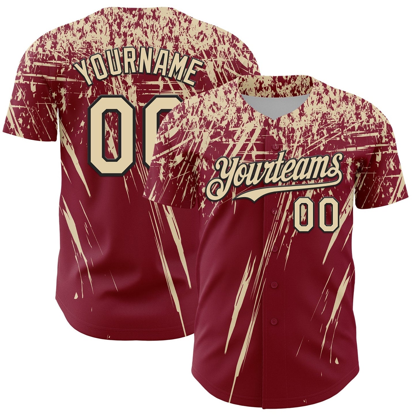 Custom Crimson Cream-Black Distressed Scratch Brush Stroke Authentic Baseball Jersey baseball jersey product view 1