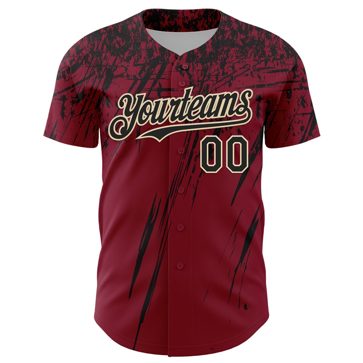 Custom Crimson Black-Cream Distressed Scratch Brush Stroke Authentic Baseball Jersey baseball jersey product view 2