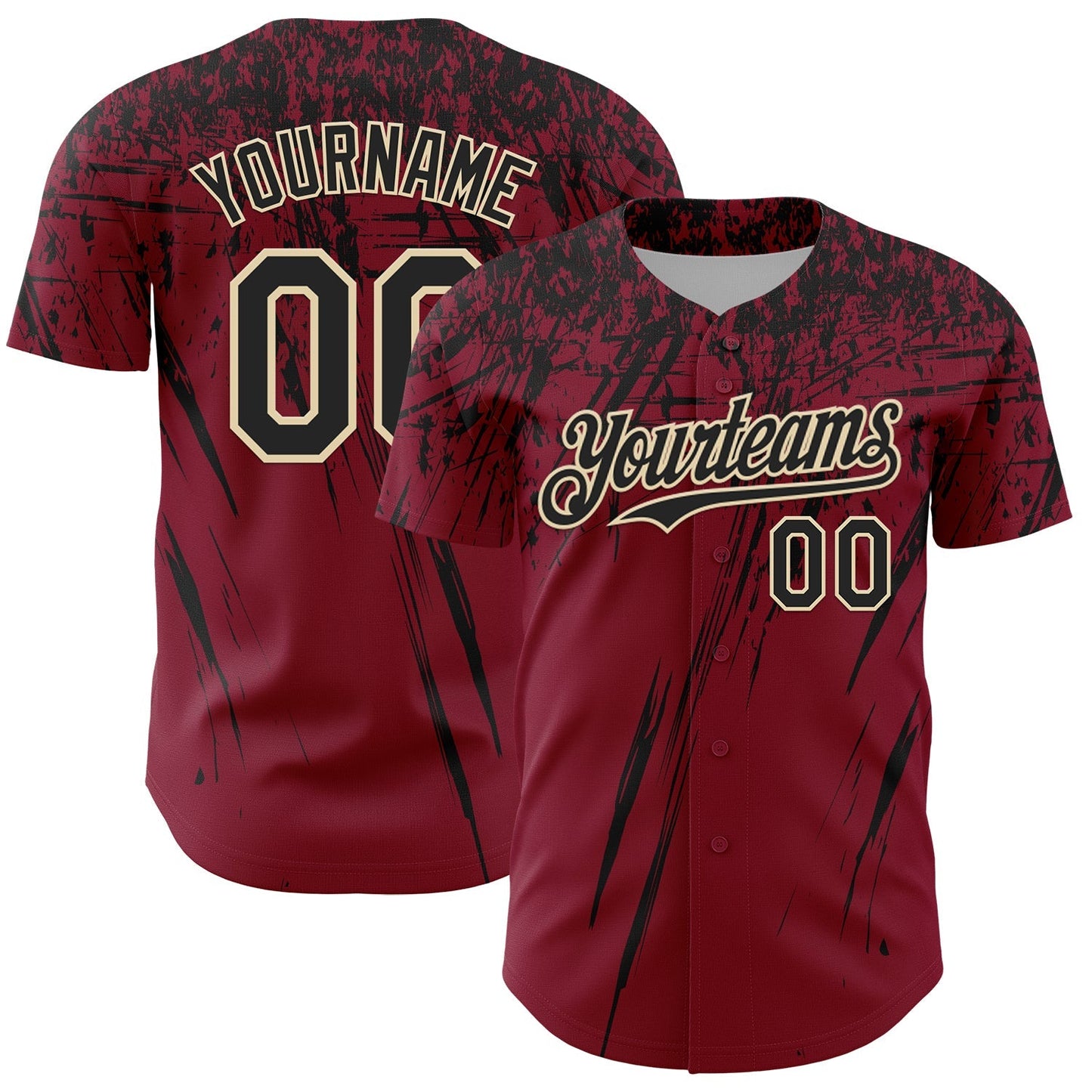 Custom Crimson Black-Cream Distressed Scratch Brush Stroke Authentic Baseball Jersey baseball jersey product view 1