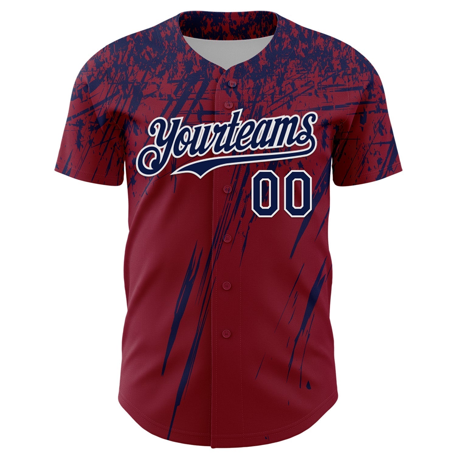 Custom Crimson Navy-White Distressed Scratch Brush Stroke Authentic Baseball Jersey baseball jersey product view 2