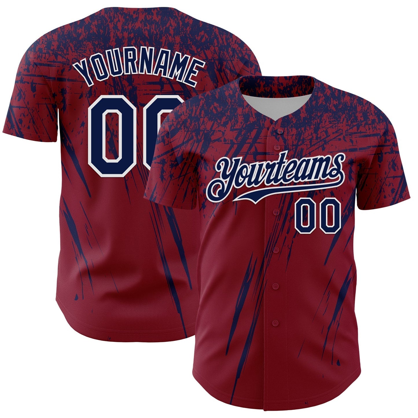 Custom Crimson Navy-White Distressed Scratch Brush Stroke Authentic Baseball Jersey baseball jersey product view 1