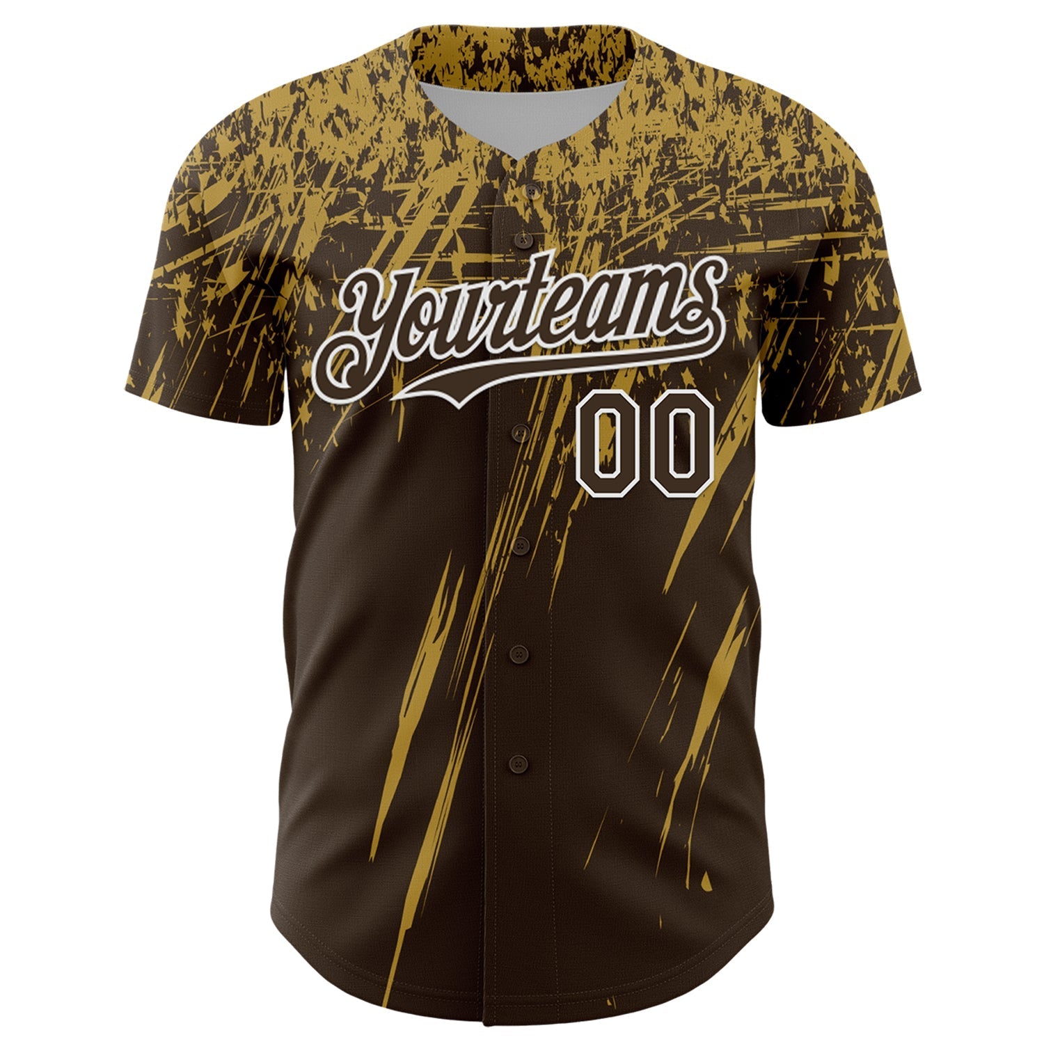 Custom Brown Old Gold-White Distressed Scratch Brush Stroke Authentic Baseball Jersey baseball jersey product view 2