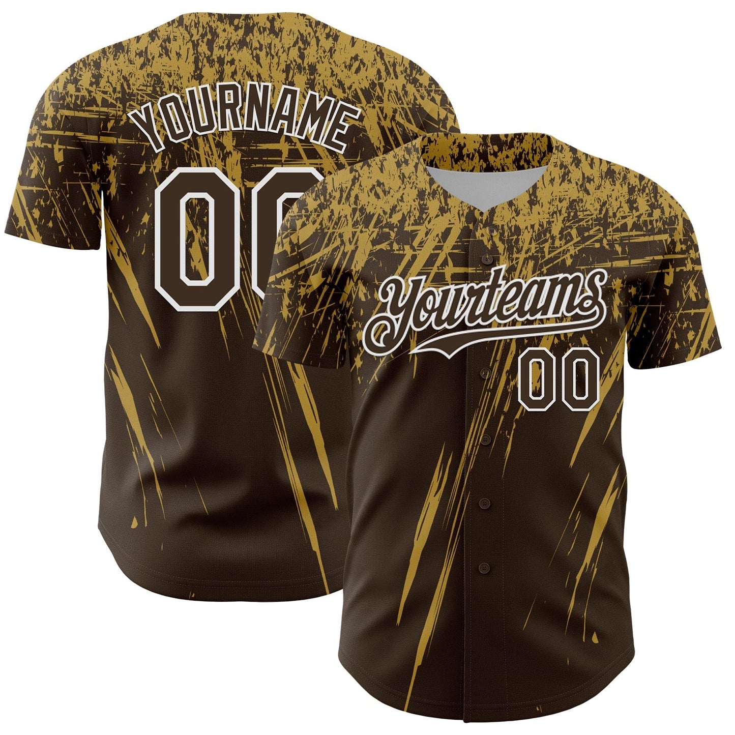 Custom Brown Old Gold-White Distressed Scratch Brush Stroke Authentic Baseball Jersey baseball jersey product view 1