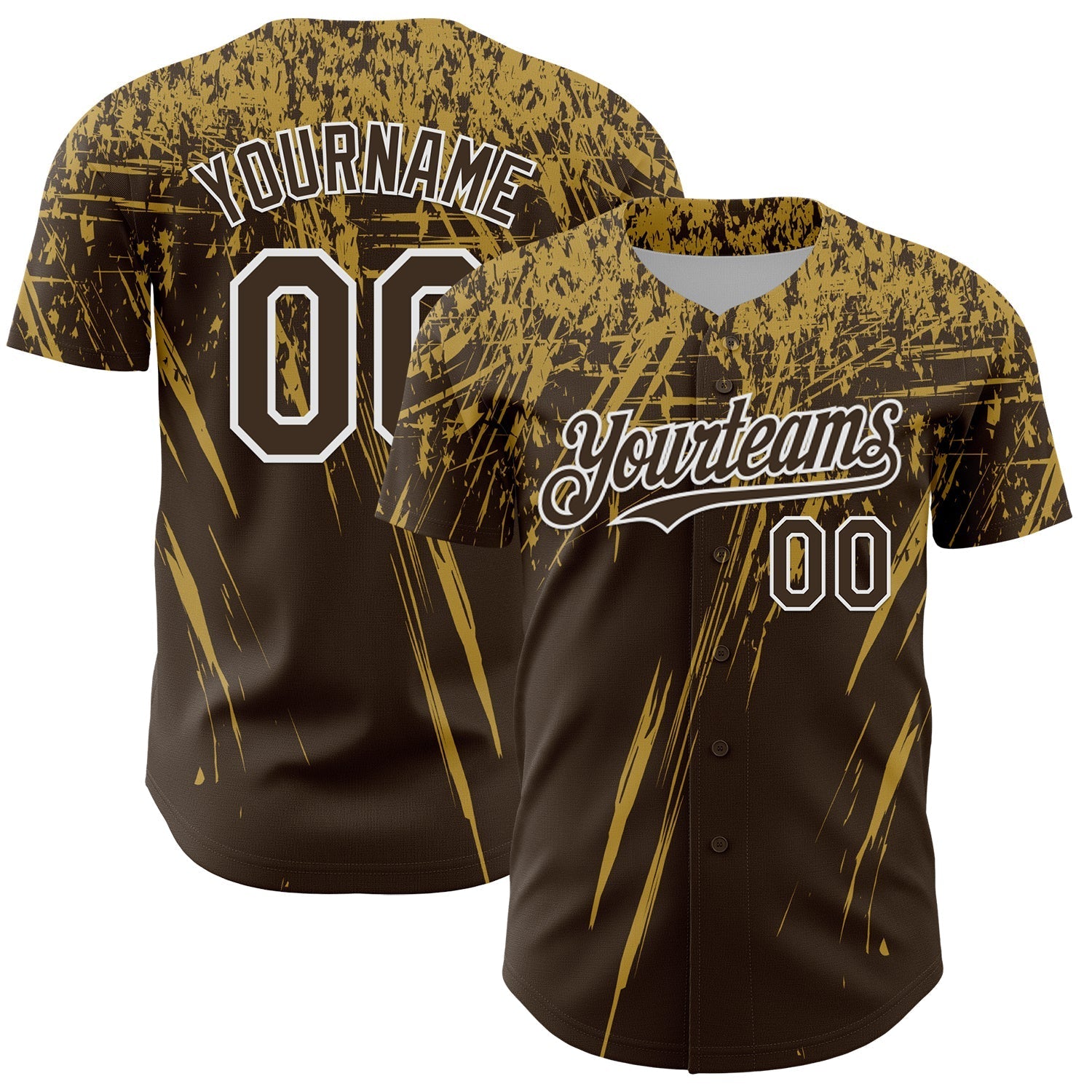 Custom Brown Old Gold-White Distressed Scratch Brush Stroke Authentic Baseball Jersey baseball jersey product view 1