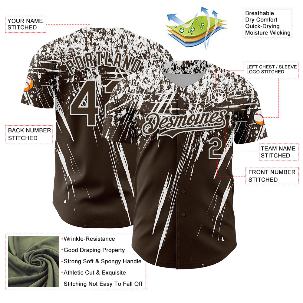 Custom Brown White Distressed Scratch Brush Stroke Authentic Baseball Jersey baseball jersey product view 3