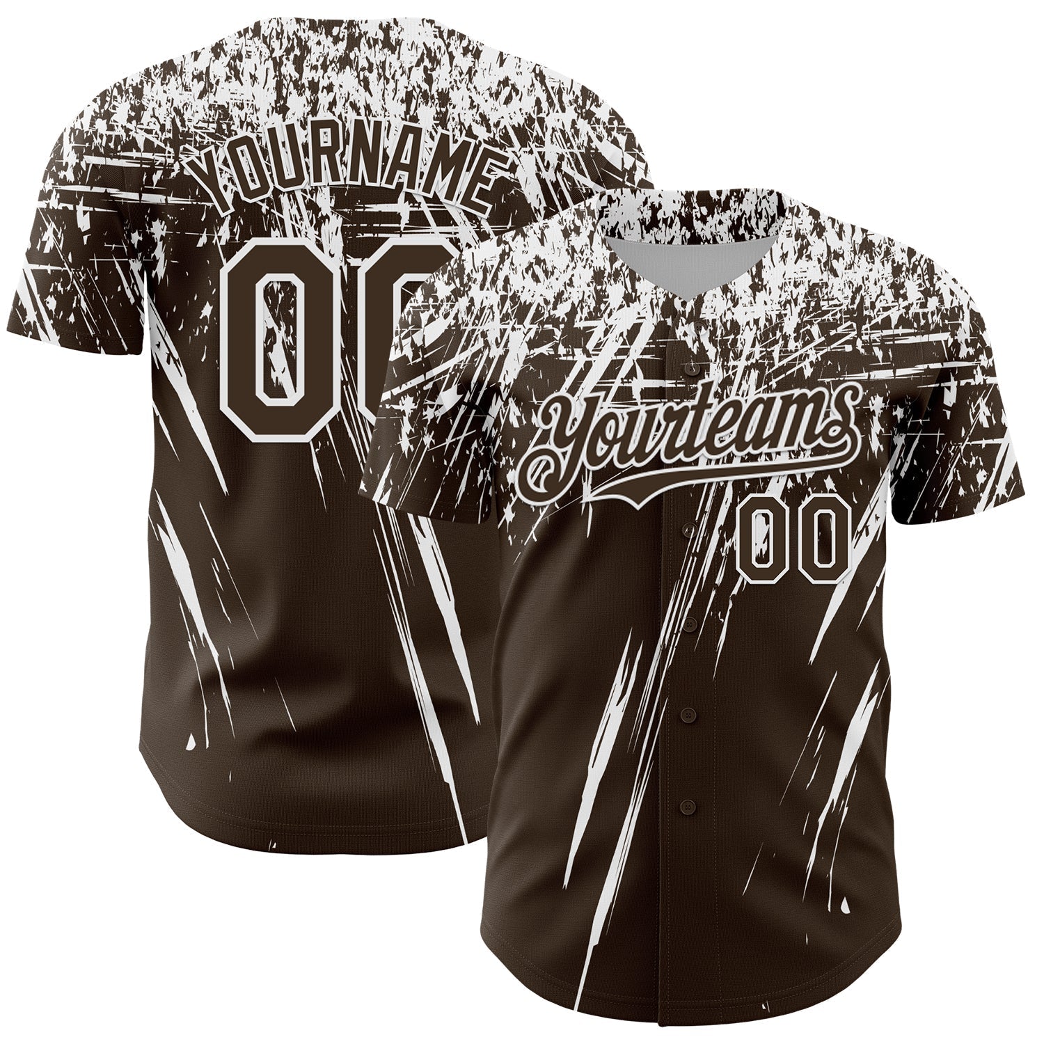 Custom Brown White Distressed Scratch Brush Stroke Authentic Baseball Jersey baseball jersey product view 1