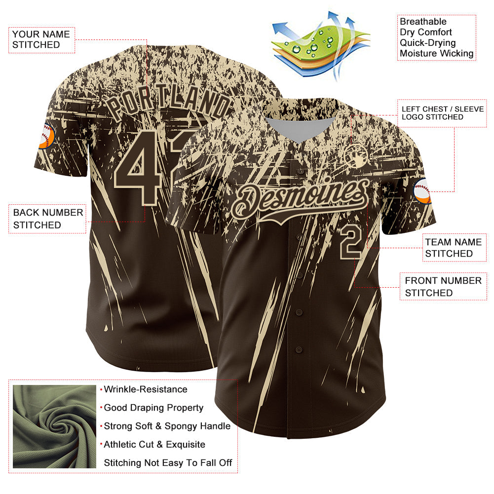 Custom Brown Cream Distressed Scratch Brush Stroke Authentic Baseball Jersey baseball jersey product view 3