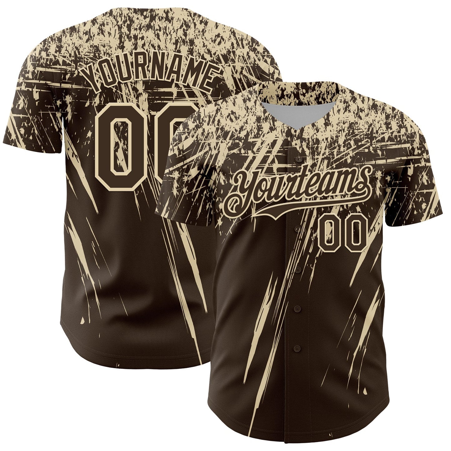 Custom Brown Cream Distressed Scratch Brush Stroke Authentic Baseball Jersey baseball jersey product view 1